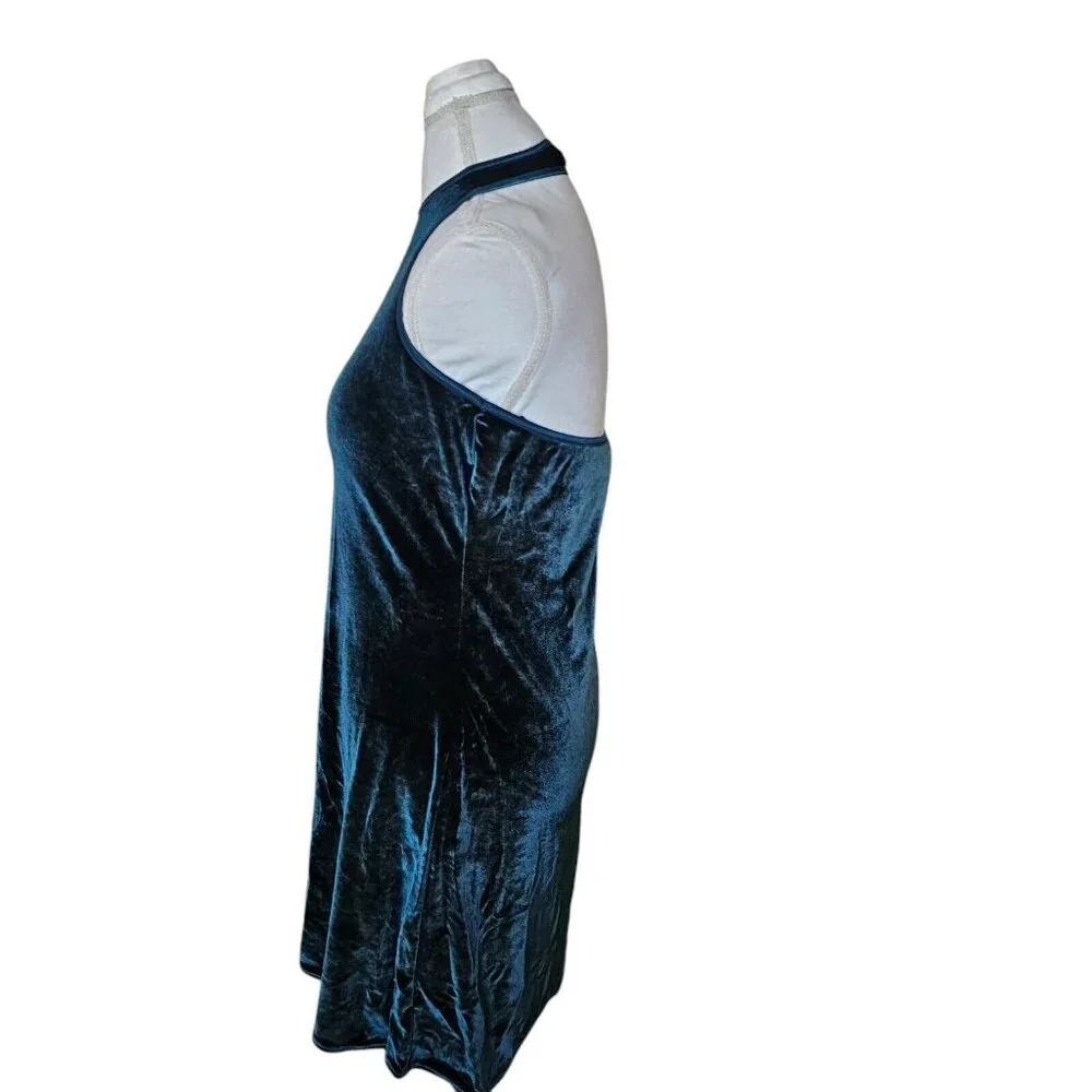 90s Womens Medium Velvet Halter Mini Dress Dark Green Stretchy Party Formal - Picture 5 of 10